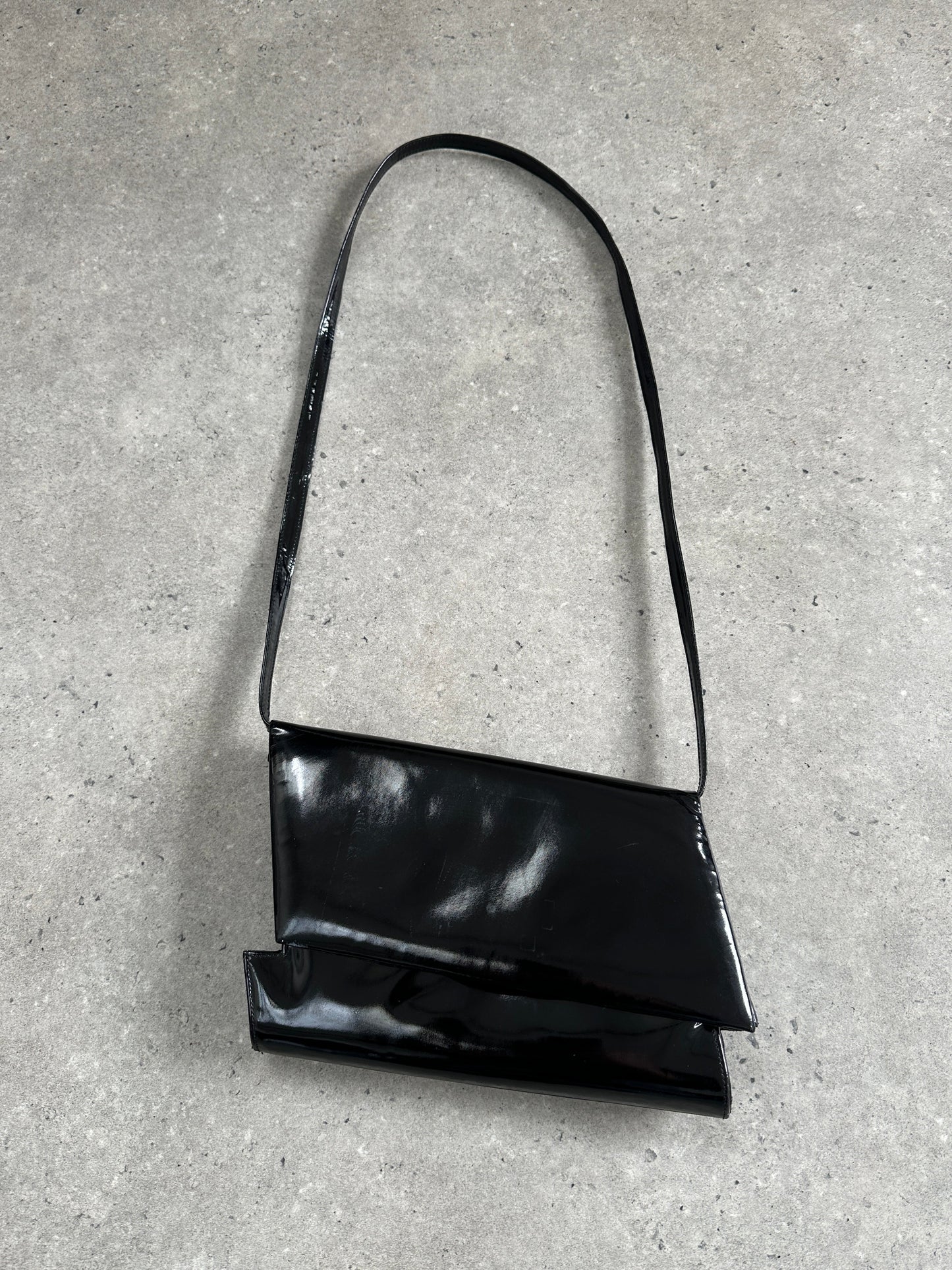 Charles Jourdan 1990s Asymmetric Patent Crossbody Bag