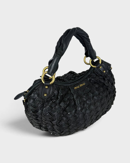 2010s Miu Miu Black Woven Leather Handbag | O/S, Multicoloured