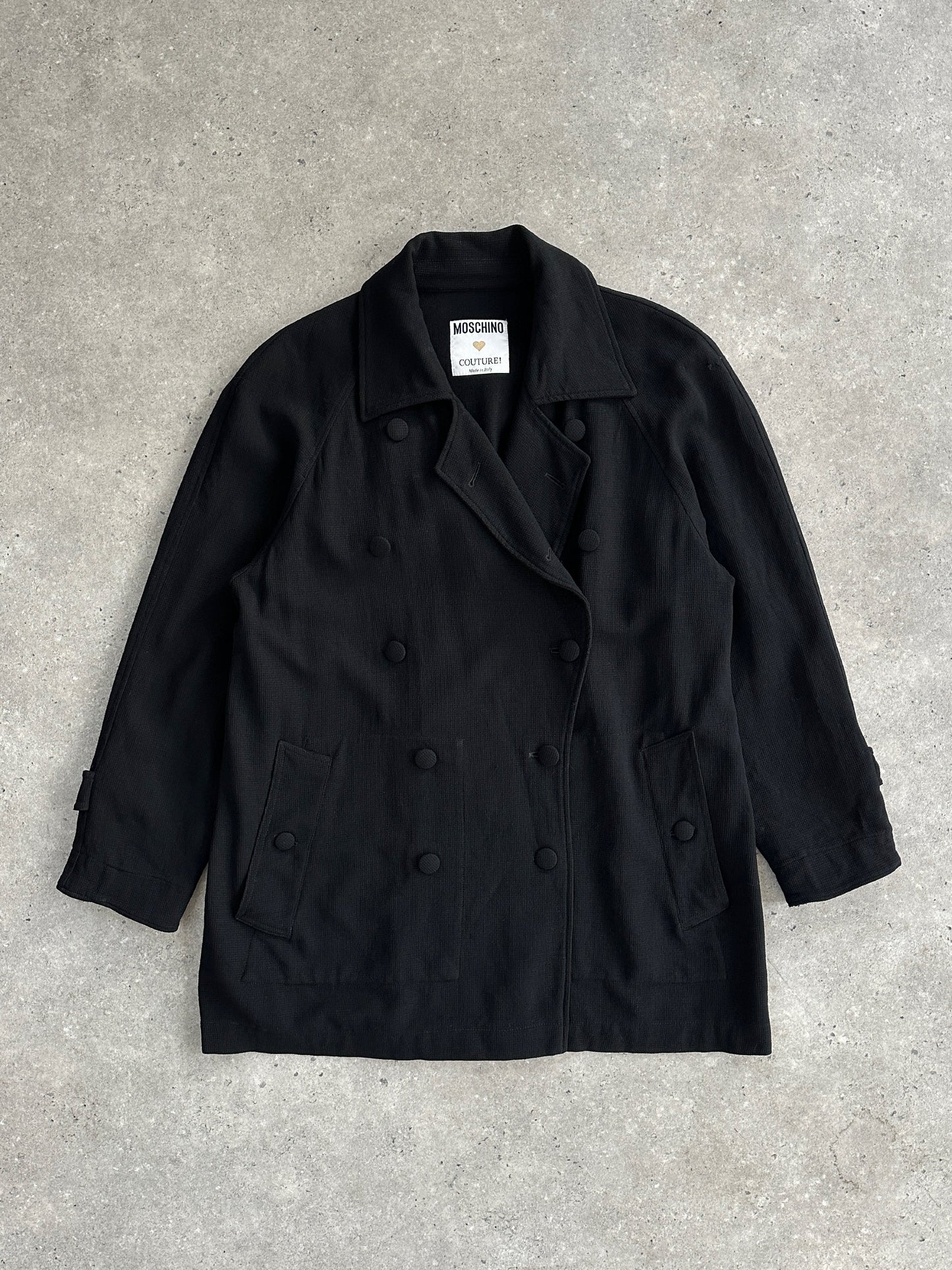 Moschino Coture 1990s Pure Wool Double Breasted Curved Coat - L