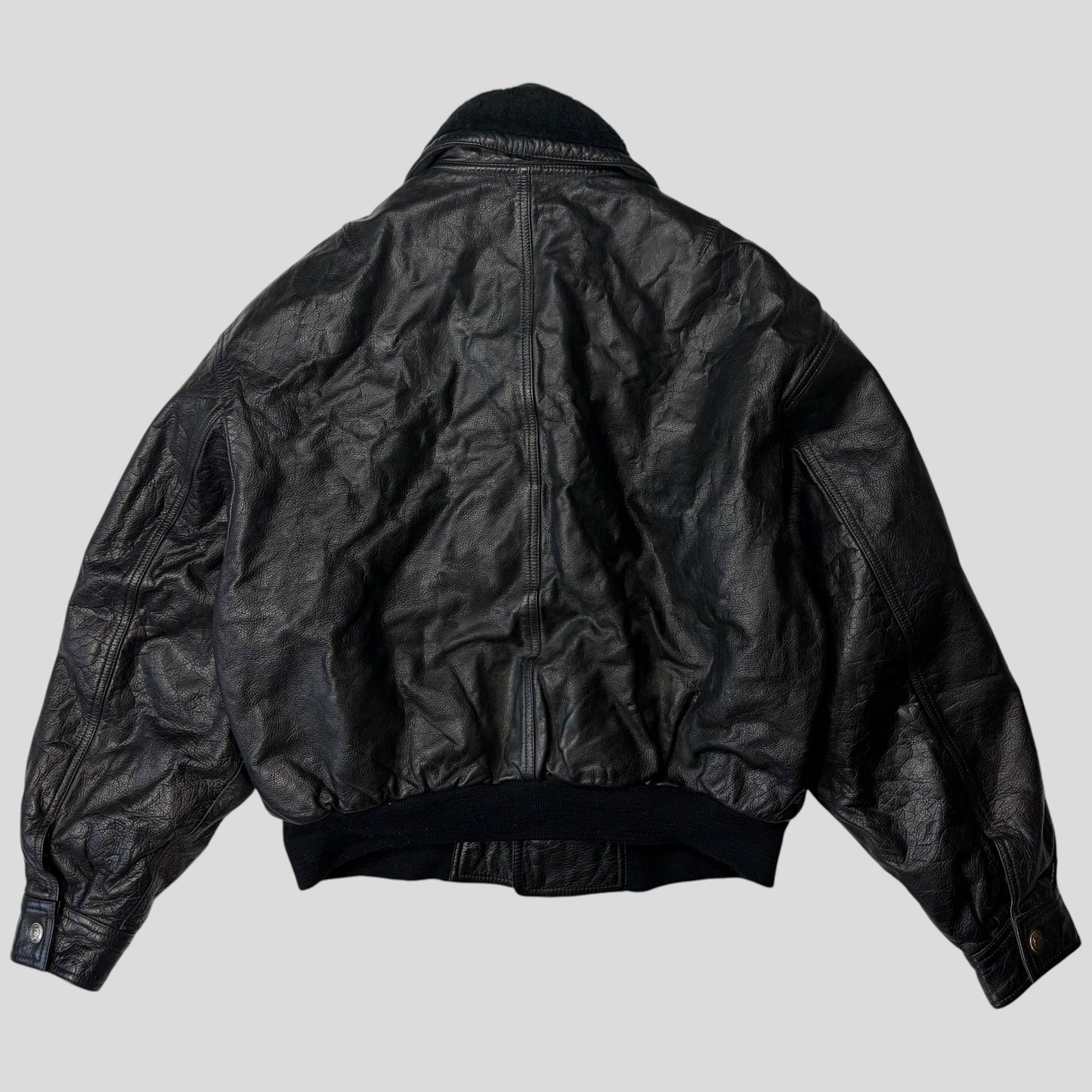 Gianni Versace 90’s Versus Leather Sherpa Flight Jacket - M/L | Default Title, Black