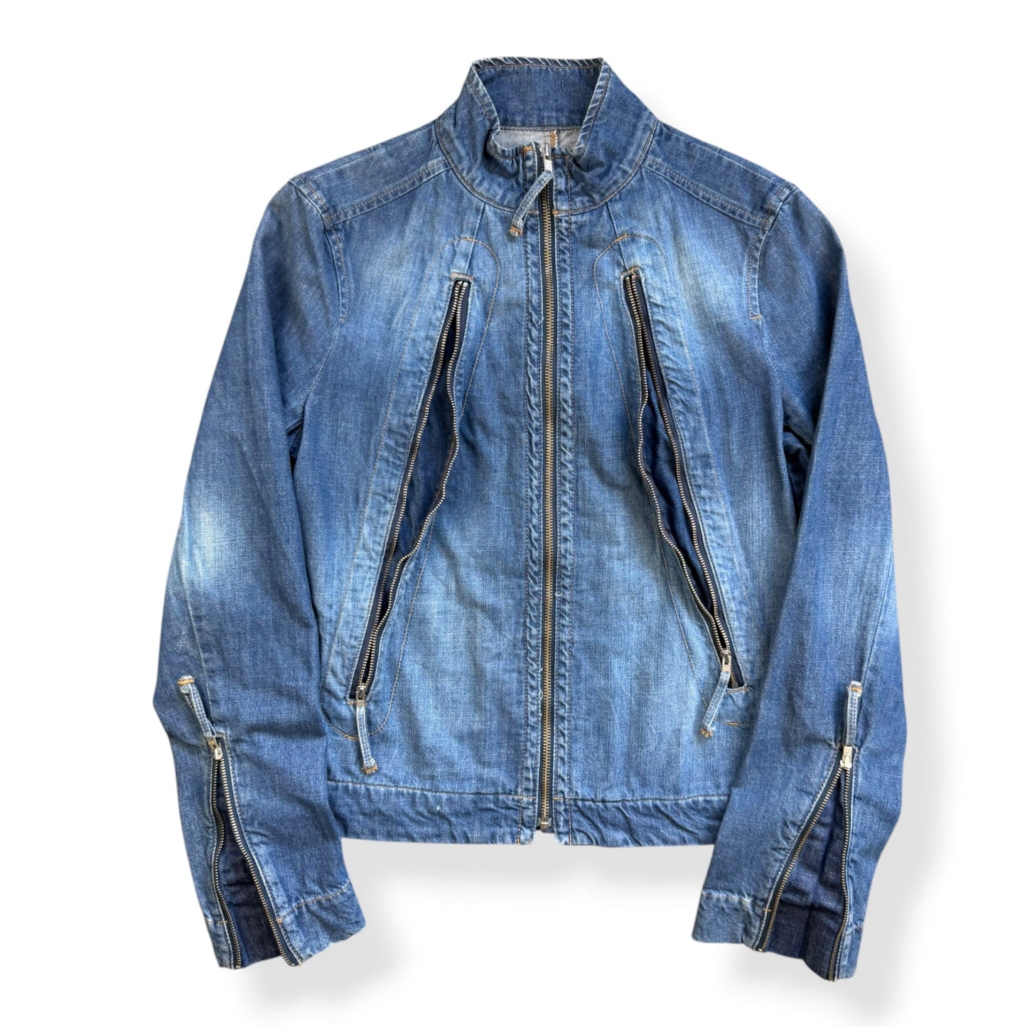 2000's FCUK Jeans Denim Moto Jacket (S) | Default Title, Blue
