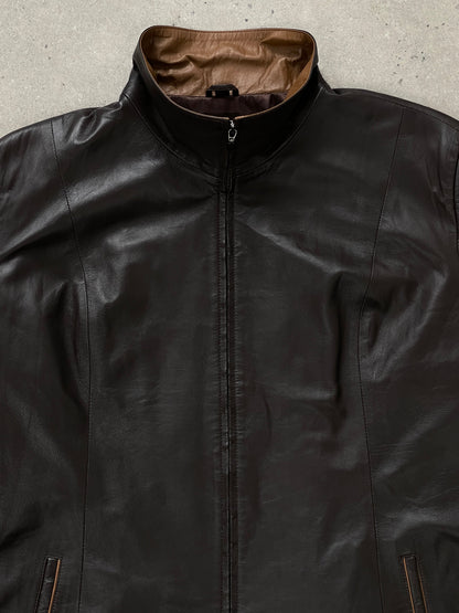 Vintage 1990s High Neck Contrast Leather Jacket - XL