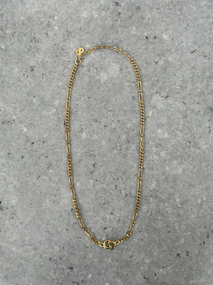 Christian Dior 18inch Gold Plated Logo Pendant Necklace