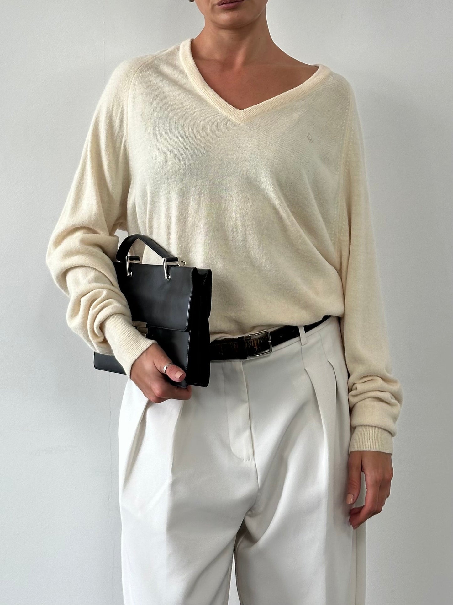 Christian Dior 1980s V Neck Logo Knitted Jumper - L/XL