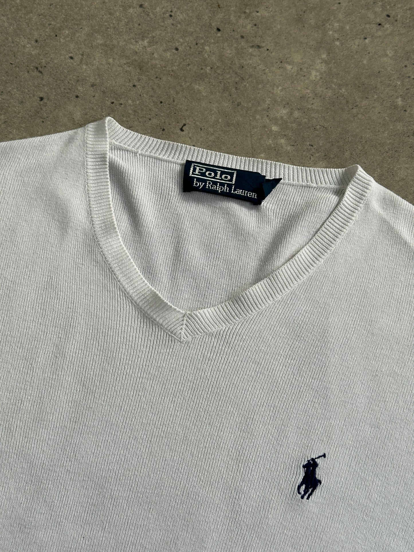 Ralph Lauren Pure Cotton Logo V Neck Jumper - M