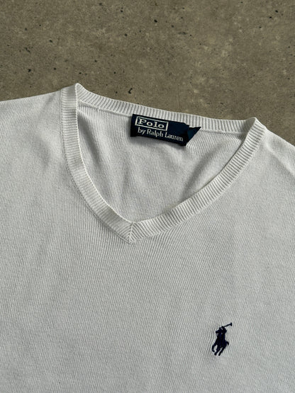 Ralph Lauren Pure Cotton Logo V Neck Jumper - M