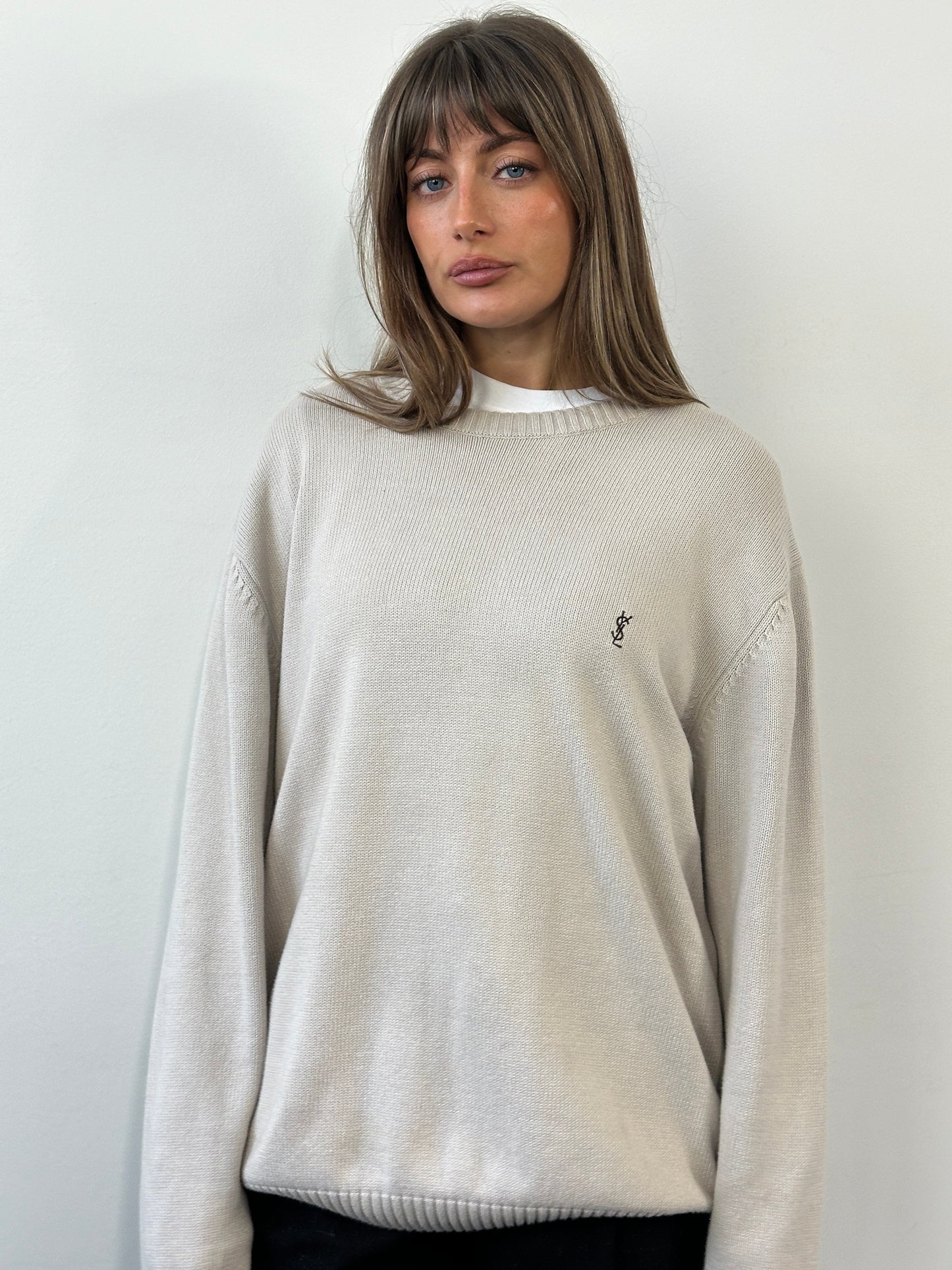 Yves Saint Laurent Pour Homme 1990s Pure Cotton Knitted Logo Jumper - XL