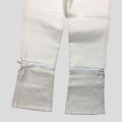 Miu Miu SS00 White and Pink Contrast Stitch Zip-off Bell Trousers - IT42 | Default Title, Pink