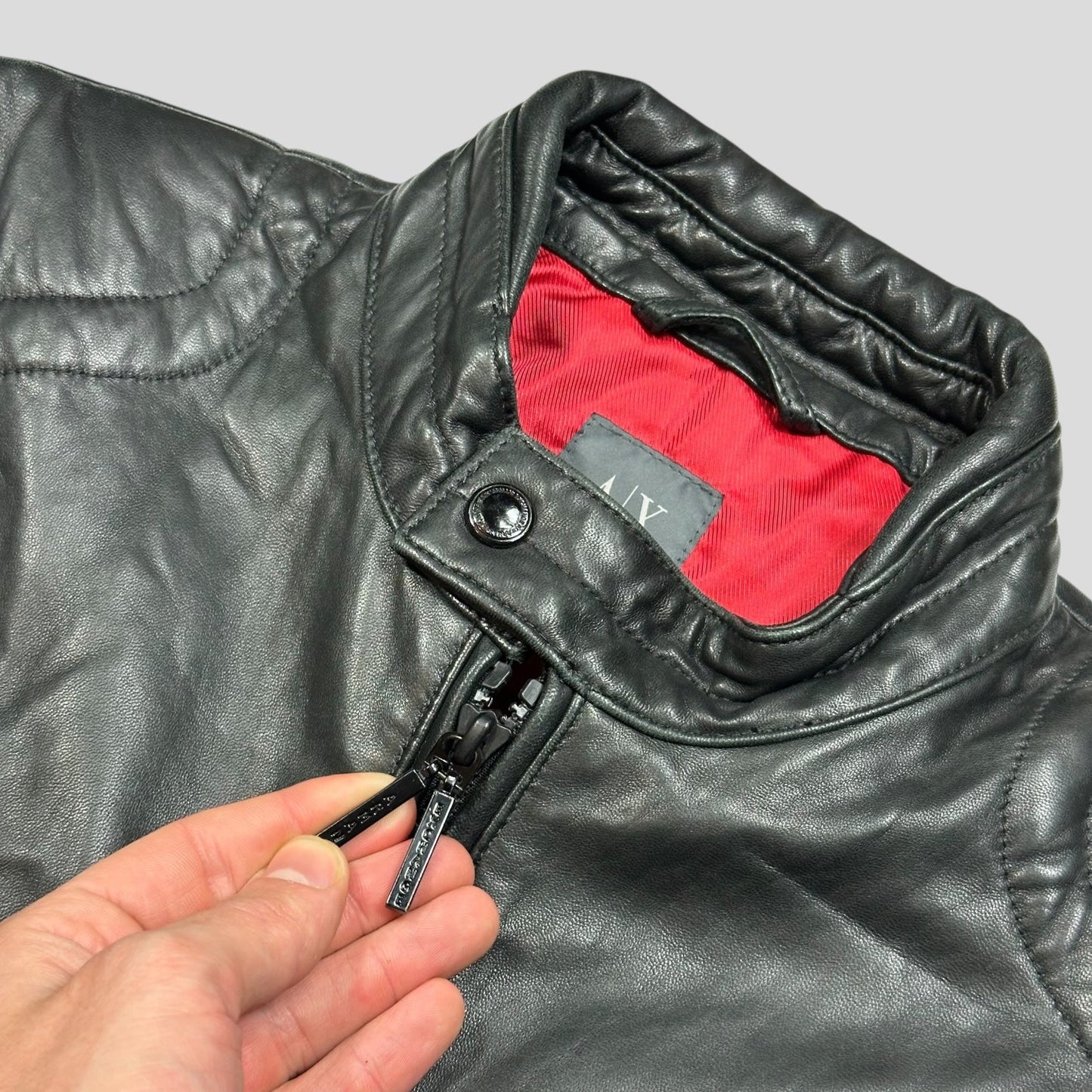 Armani Leather Moto Padded Biker Jacket - S | Default Title, Black