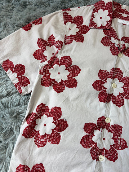 Prada 2016 Floral Logo Print Camp Collar Boxy Shirt - S/M | O/S, Red