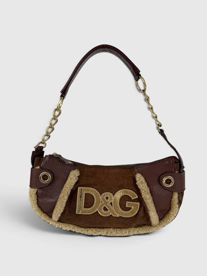2000s Rare D&G Shearling Suede Shoulder Bag | O/S, Brown