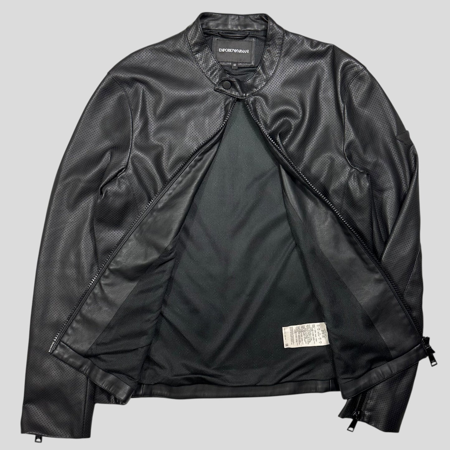 Emporio Armani Perforated Vinyl Mesh Lined Moto Jacket - IT52 (M) | Default Title, Black