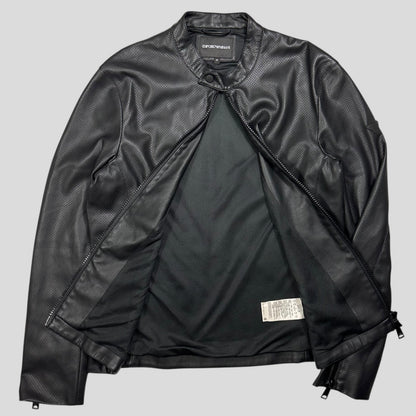 Emporio Armani Perforated Vinyl Mesh Lined Moto Jacket - IT52 (M) | Default Title, Black