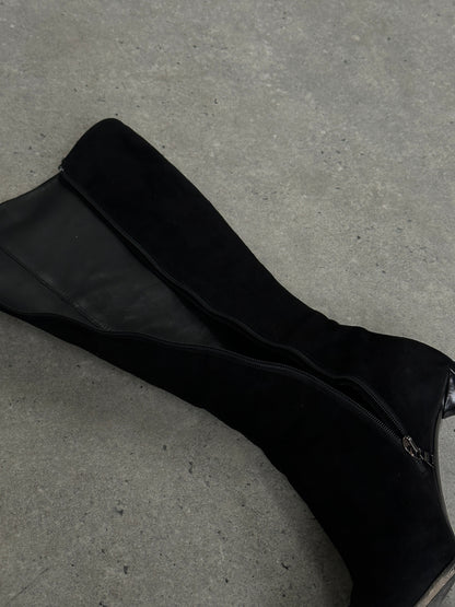 Prada 2000s Square Toe Suede Heeled Knee Boots - UK 7.5 / EU 40.5