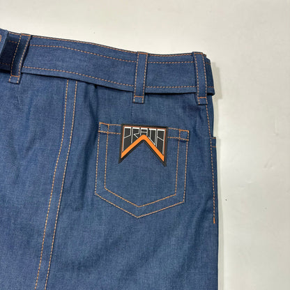 Prada 2018 Rubber Race Logo Denim Belted Mini Skirt - IT36