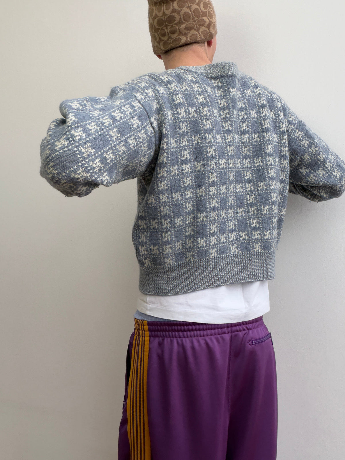Emporio Armani 80s Grid Knit Jumper | Small, Light Blue