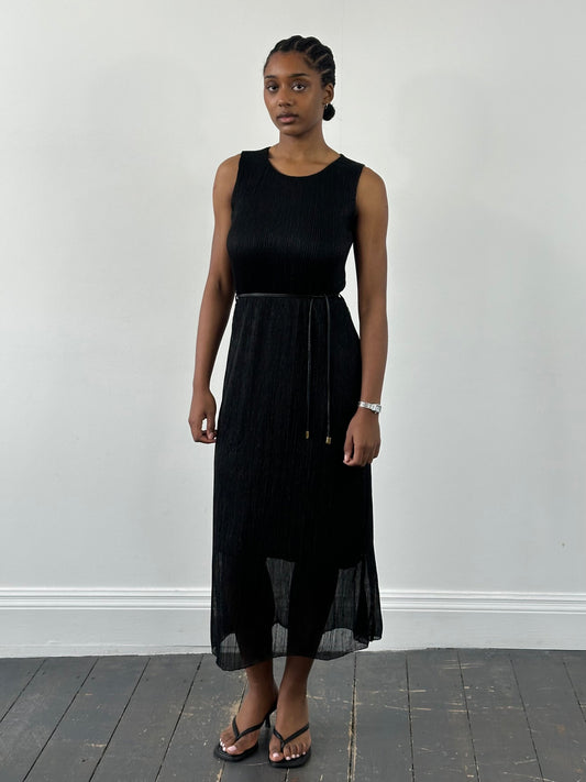 Italian Vintage 1990s Ribbed Metallic Rope Tie Dress - S