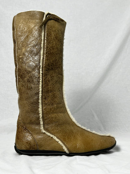 PRADA SHEARLING MID CALF BOOT | Default Title, Brown
