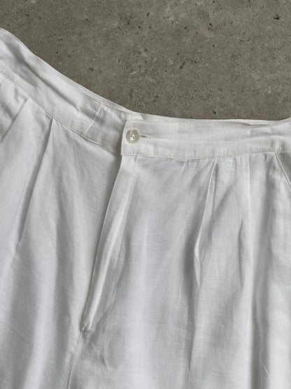 Vintage Linen Pleated High Waisted Wide Bermuda Shorts - W24