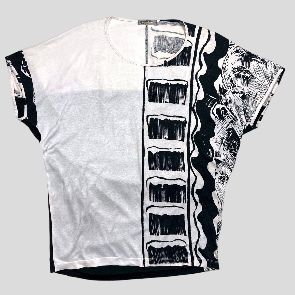 Issey Miyake 80’s Brush Graphic Oversized T-shirt Top - M/L | Medium, Black