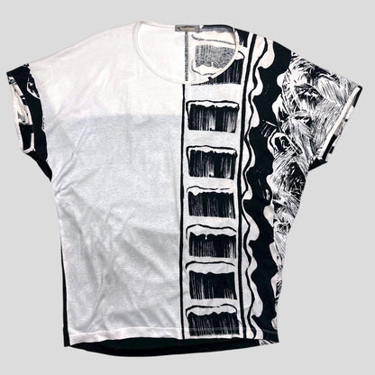 Issey Miyake 80’s Brush Graphic Oversized T-shirt Top - M/L | Medium, Black