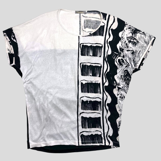 Issey Miyake 80’s Brush Graphic Oversized T-shirt Top - M/L | Medium, Black