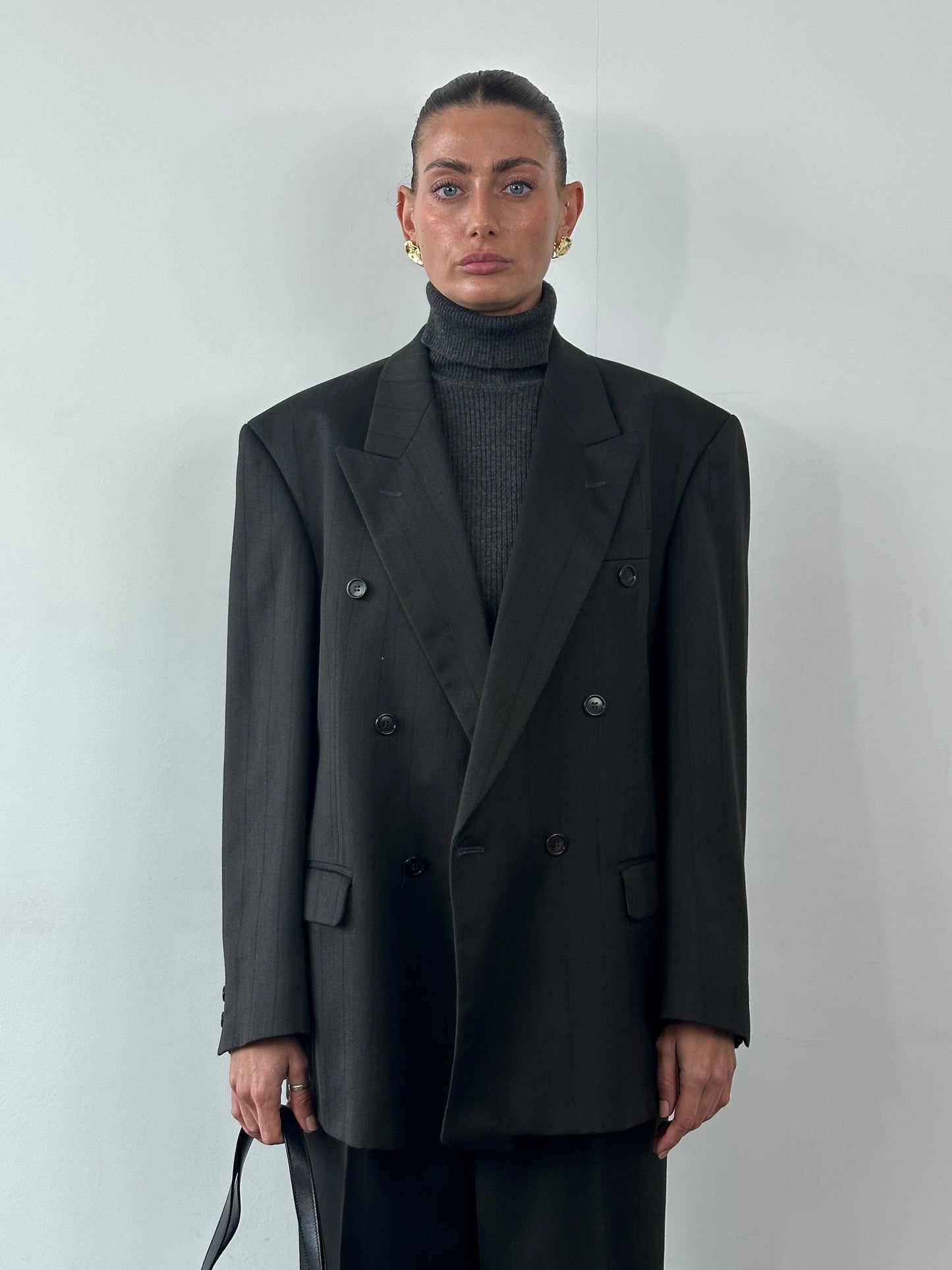 Vintage Wool Pinstripe Double Breasted Suit - 44R/W34