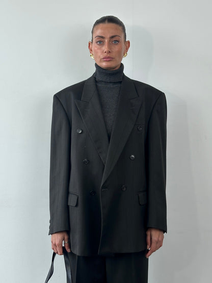 Vintage Wool Pinstripe Double Breasted Suit - 44R/W34