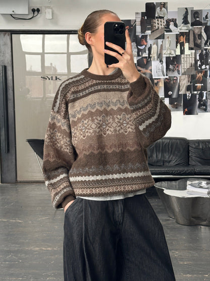 Italian Vintage 1990s Wool Alpaca Patterned Knit Jumper - XL