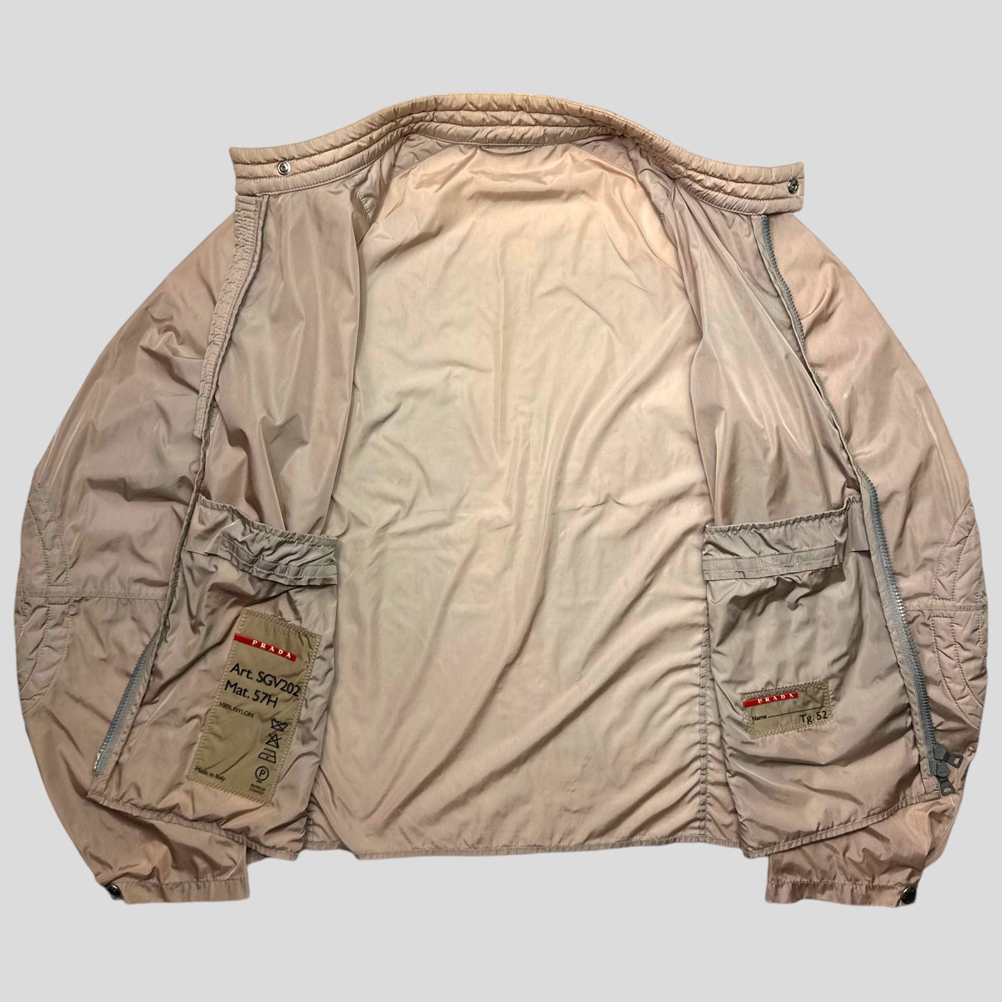 Prada Sport SS00 Champagne Nylon Moto Detailed Jacket - IT52