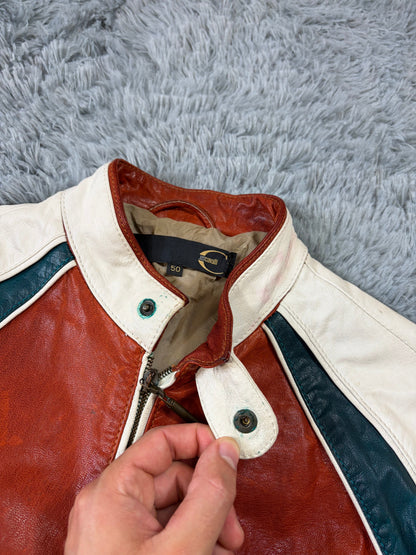 Just Cavalli 2005 Leather Panelled Moto Racer Jacket - M | O/S, Red