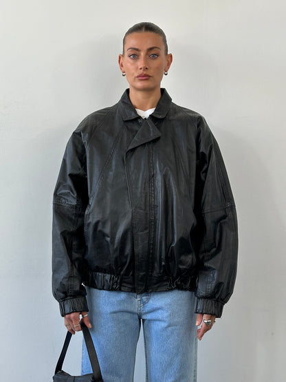 Vintage Leather Blouson Bomber Jacket - XL