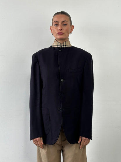 Burberry London High Neck Nova Check Wool Blazer - 38R/M