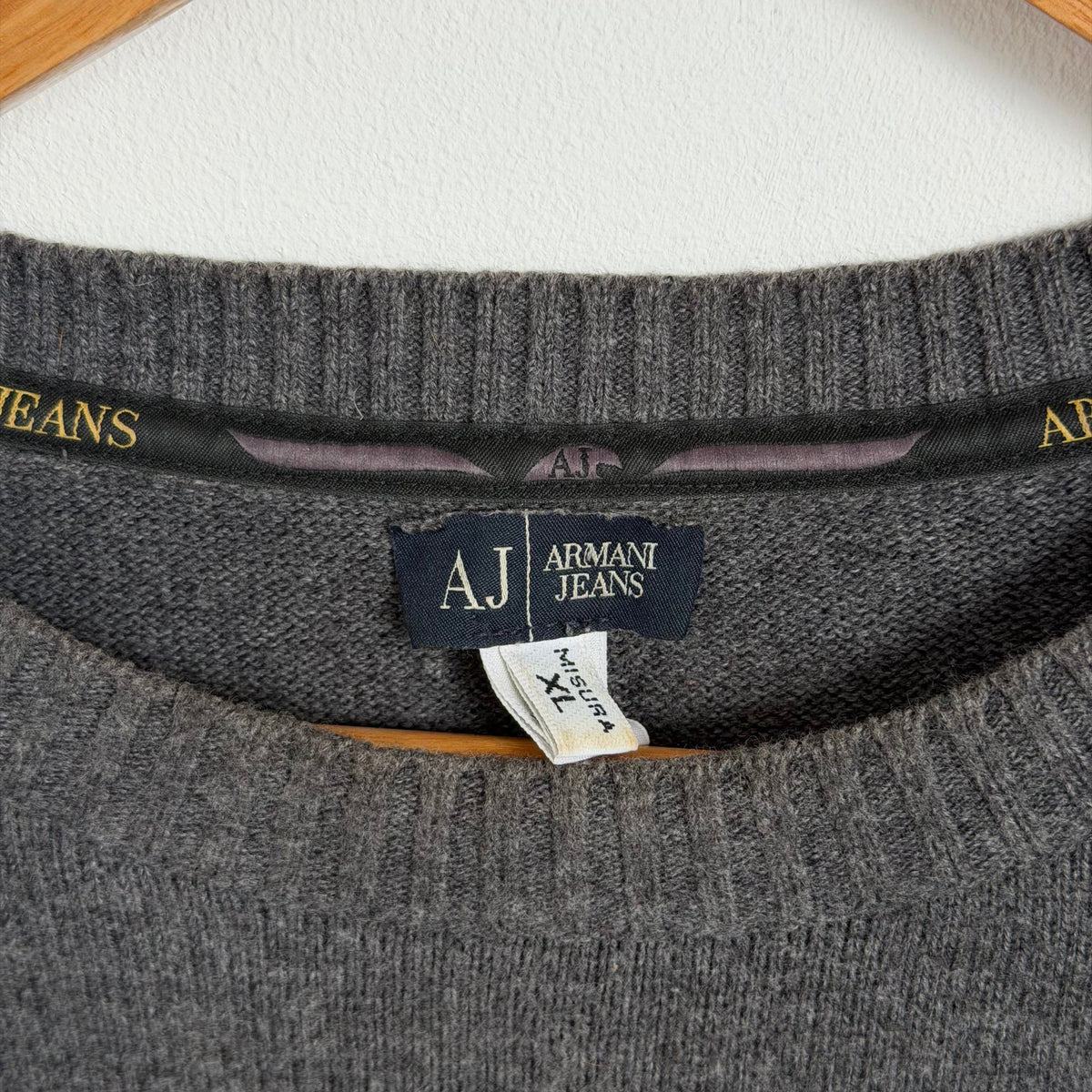 2000s armani jeans eagle knit jumper | O/S, Charcoal Grey