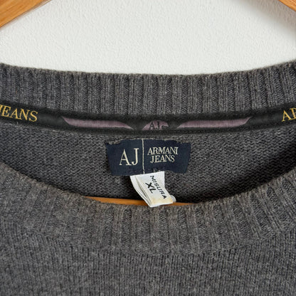 2000s armani jeans eagle knit jumper | O/S, Charcoal Grey