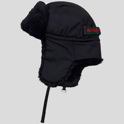 Gucci by Tom Ford 00’s Nylon Canvas Fur Trapper Hat - S | O/S, Black
