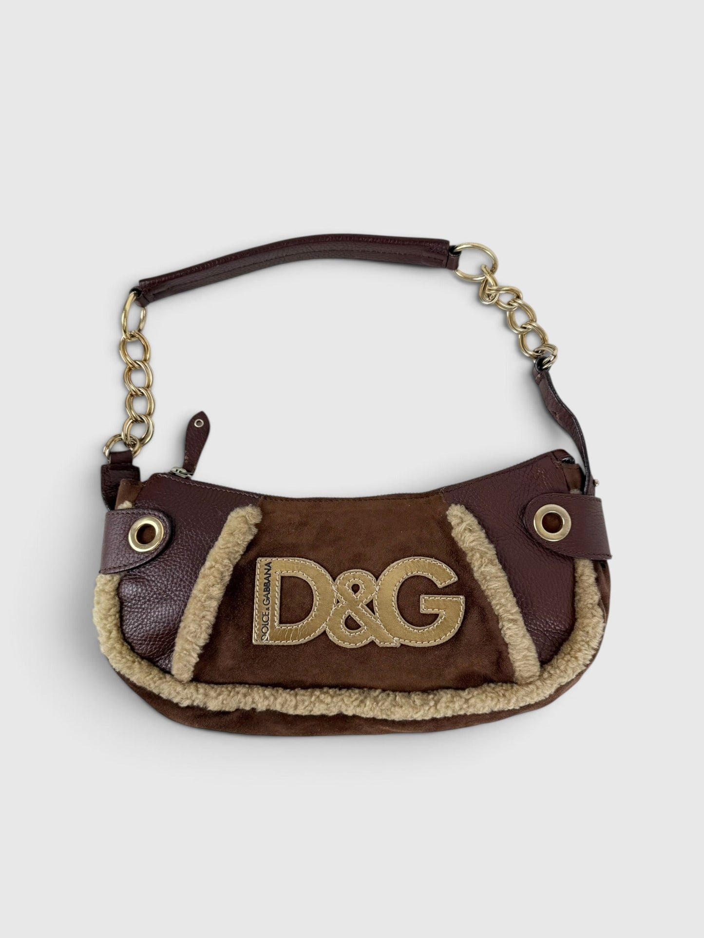 2000s Rare D&G Shearling Suede Shoulder Bag | O/S, Brown