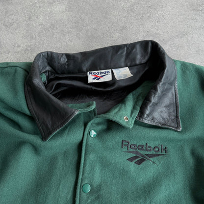 Reebok RARE 1990s heavyweight spellout leather varsity jacket (XL)
