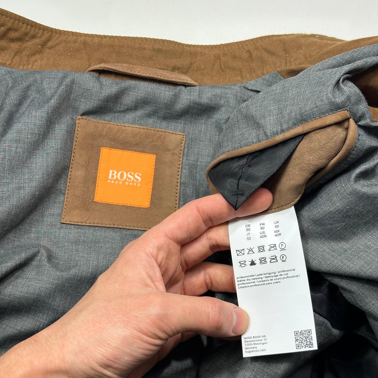 Hugo Boss Orange Leather Suede Moto Biker Jacket - M