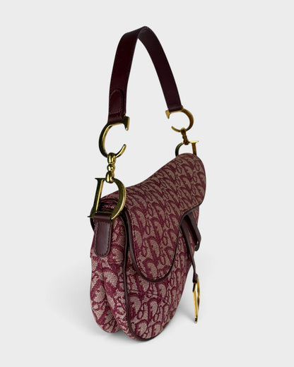 Vintage Christian Dior Monogram Bordeaux Red Saddle Shoulder Bag | O/S, Multicoloured
