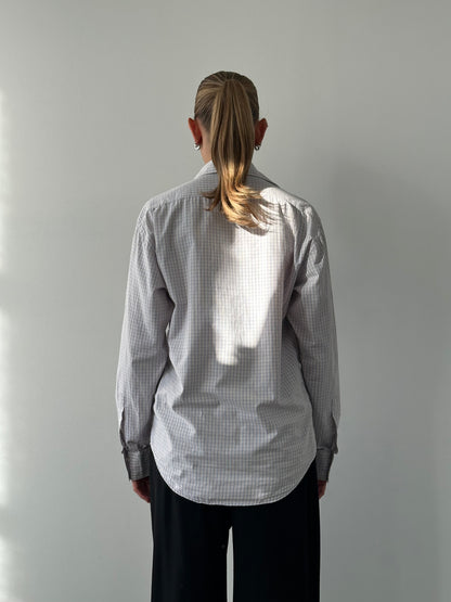 Yves Saint Laurent Pour Homme 2000s Mini Check Pure Cotton Logo Shirt - M