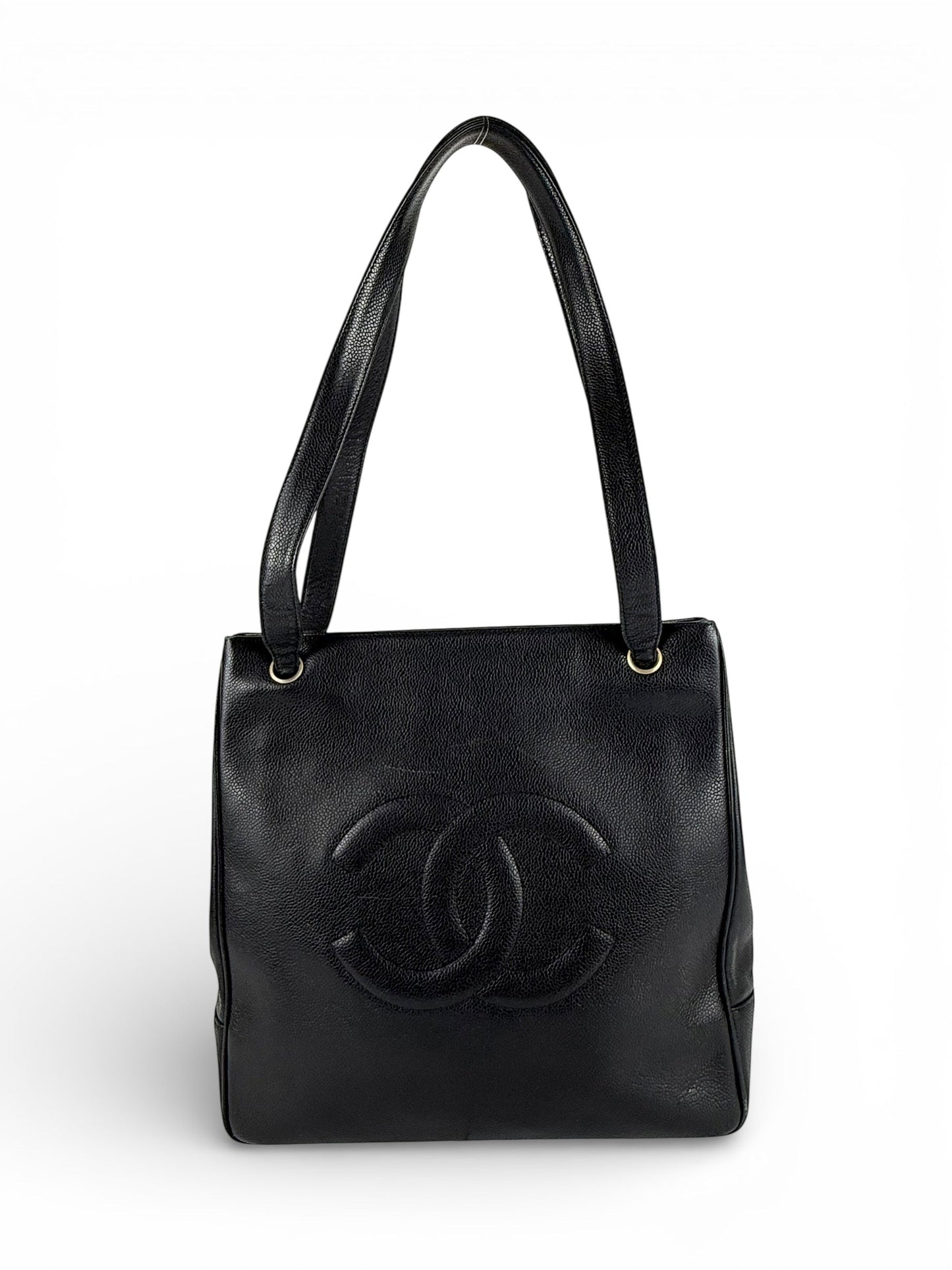 Vintage 1994 Chanel CC Black Caviar Leather Tote Bag | O/S, Multicoloured