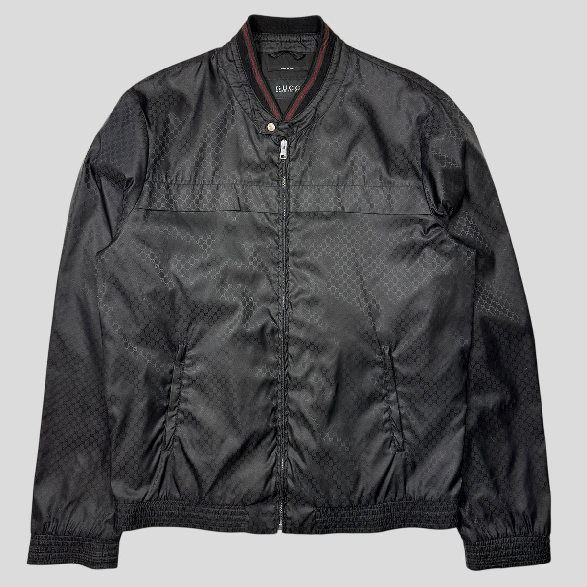 Gucci 2012 Nylon Monogram GG Web Logo Bomber Jacket - IT52 (L) | Large, Black