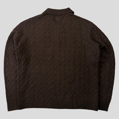 Prada 2024 Triangle Logo Cashmere Collared Cable-knit - L/XL | O/S, Brown
