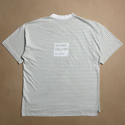 S/S 1986 Stone Grey Marina Spell Out Box Logo T-shirt