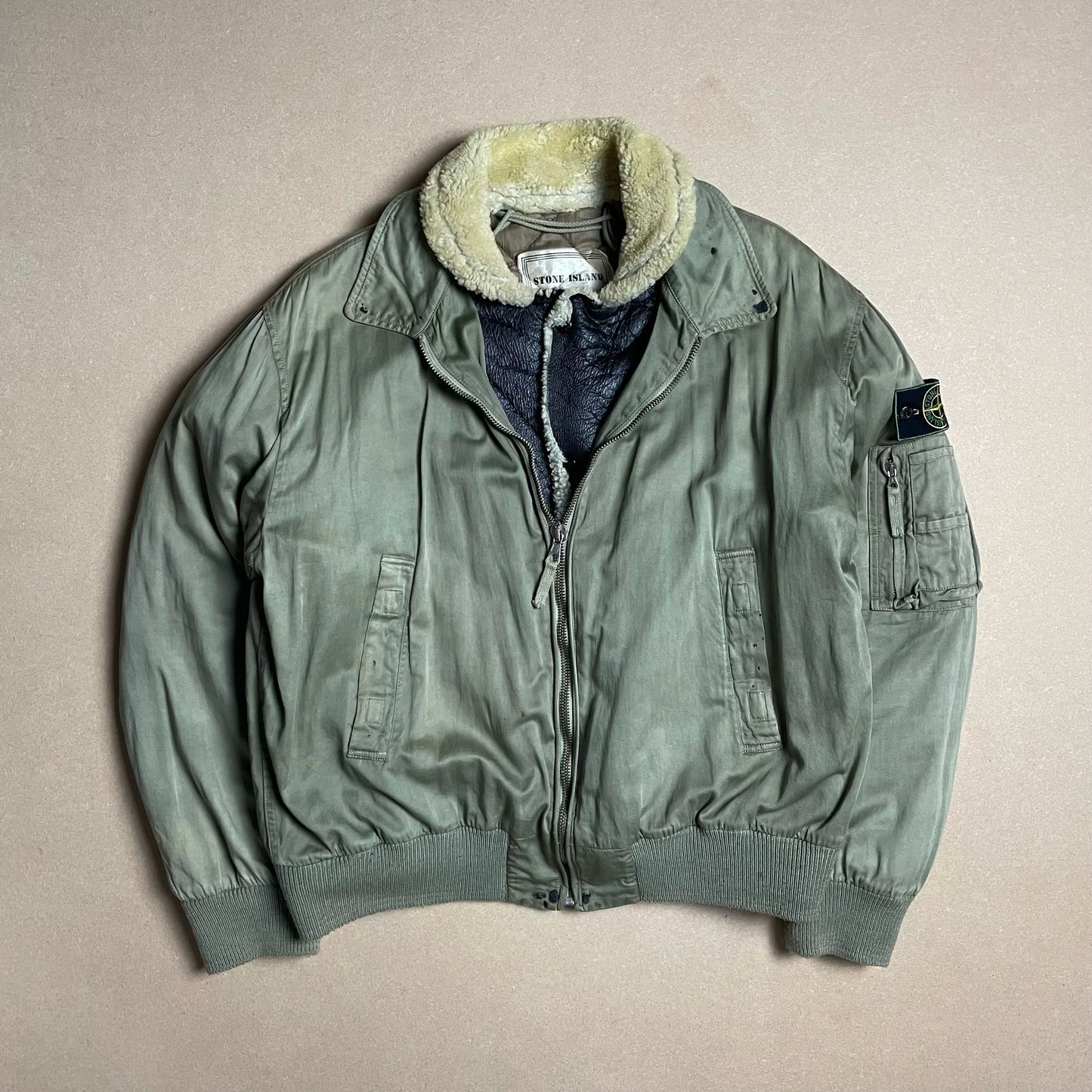 A/W 1989 Sage Green Raso Gommato Dual Layer Bomber
