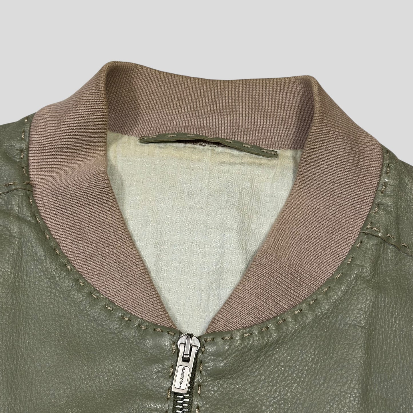 Fendi Avocado Green Lambskin Leather FF Zucca Bomber Jacket - IT46 (S/M)