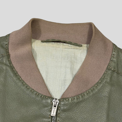 Fendi Avocado Green Lambskin Leather FF Zucca Bomber Jacket - IT46 (S/M)