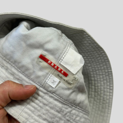 Prada Sport 1999 White Cotton Red Rubber Tab Bucket Hat - M | O/S, Red