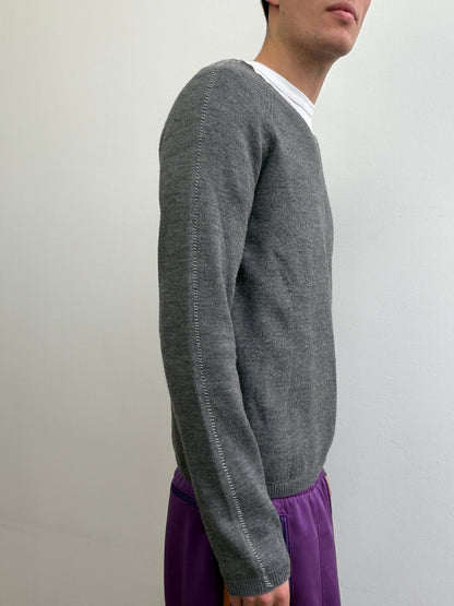 Armani Jeans Scoop Neck Contrast Stitch Jumper | Large, Grey